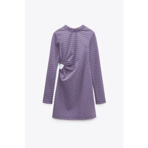 ZARA Lilac Jacquard Open Back Mini Dress Heart Detail Retro Knit Purple Small